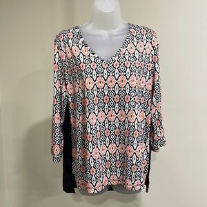 NWOT Jones New York orange, black and white blouse.  Size L large 12/14.